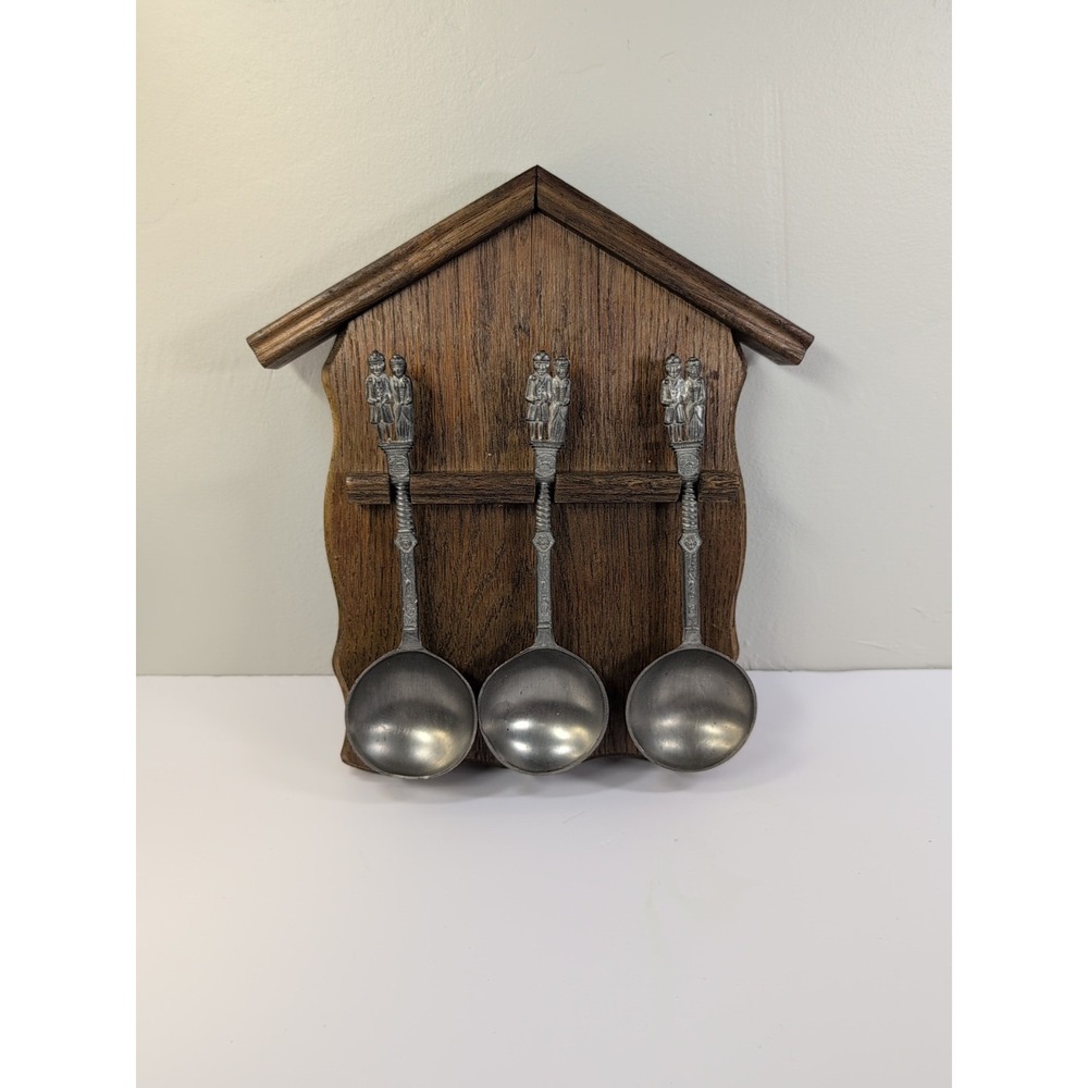 Kassack-Zinn Germany Decorative Pewter Collector Spoon and Display Rack Set